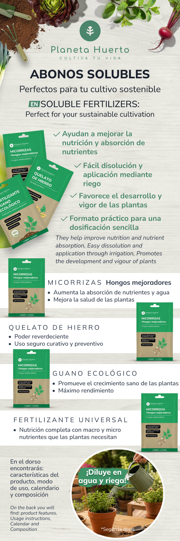 Pack Fertilizante Guano Eco soluble Planeta Huerto 5 uds para 25 L