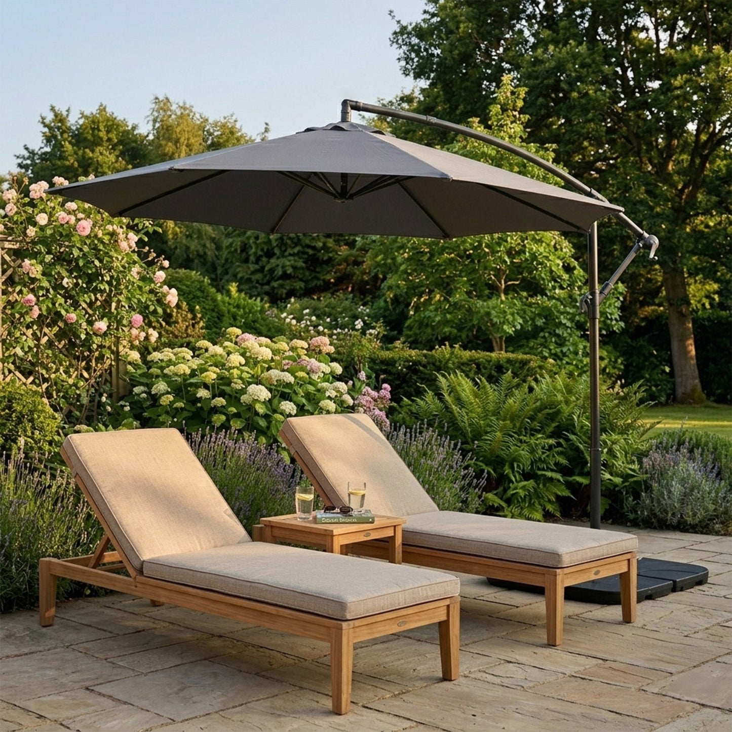 Parasol Excéntrico De 3 M Con Base Cuadrada – Gris_3