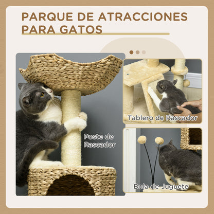 Pawhut Árbol Rascador Para Gatos De 116 Cm Con Postes Rampa 45x40x116 Cm Beige_5