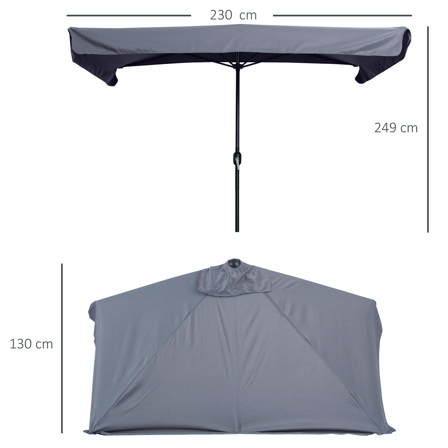 Outsunny Sombrilla Rectangular 230x130x249 Cm Con Manivela Protección Uv Gris_2