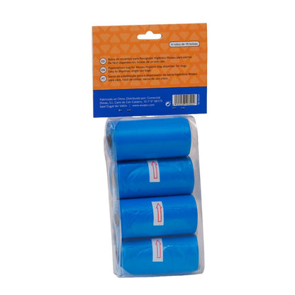 Pack 4 Rollos Color Azul De Bolsas Higiénicas Recoge Excrementos De Perro. Rollos De 15 Bolsas_1