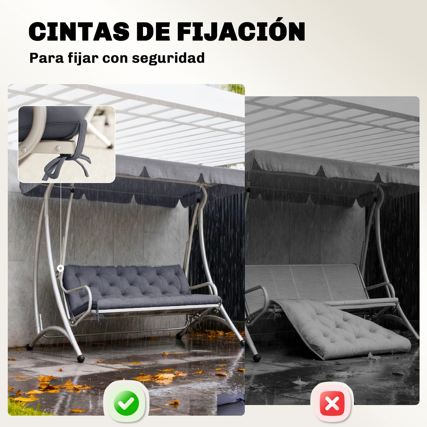 Outsunny Cojín Para Banco 3 Plazas Con Respaldo 150x98x8 Cm Para Jardín Terraza_5