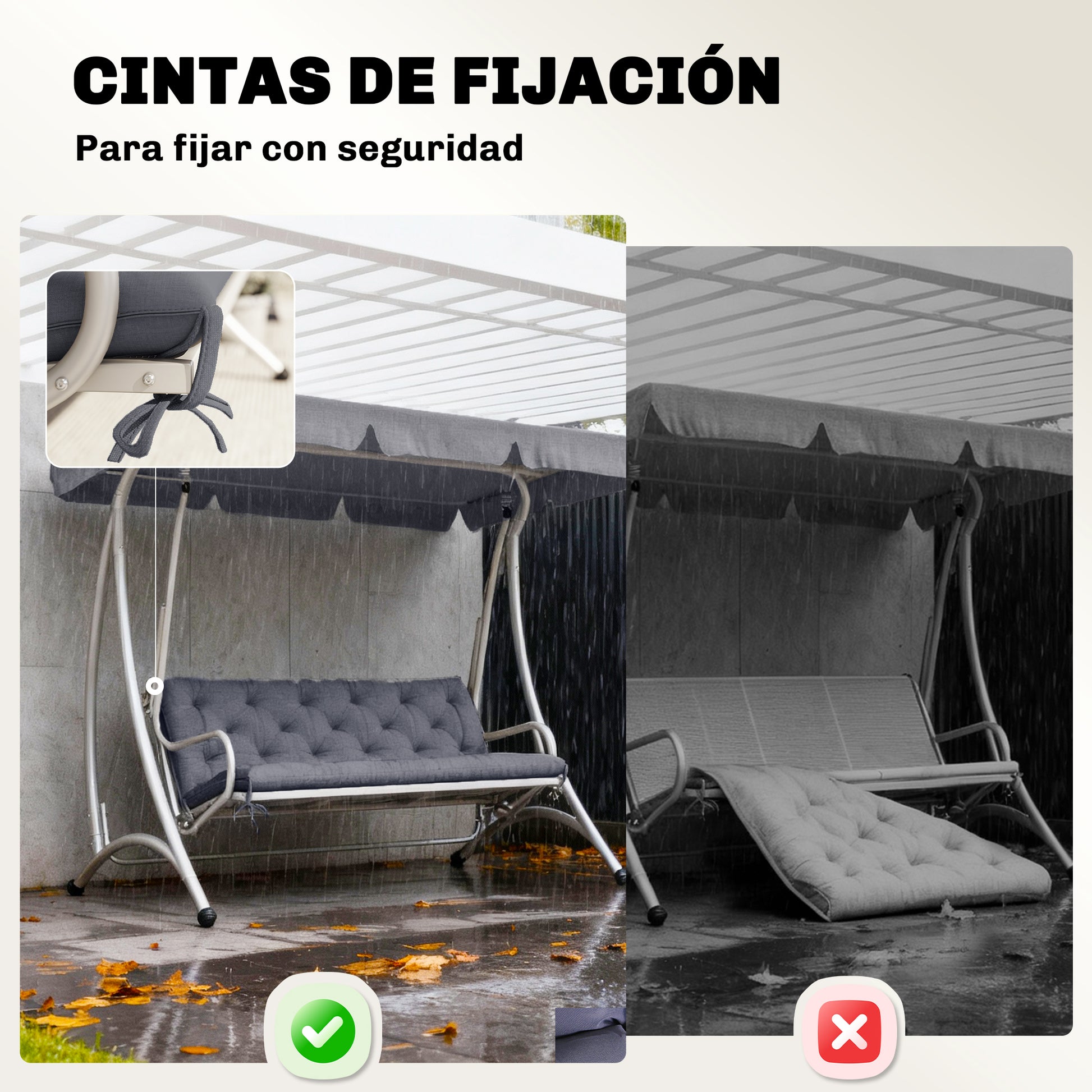 Outsunny Cojín Para Banco 3 Plazas Con Respaldo 150x98x8 Cm Para Jardín Terraza_5
