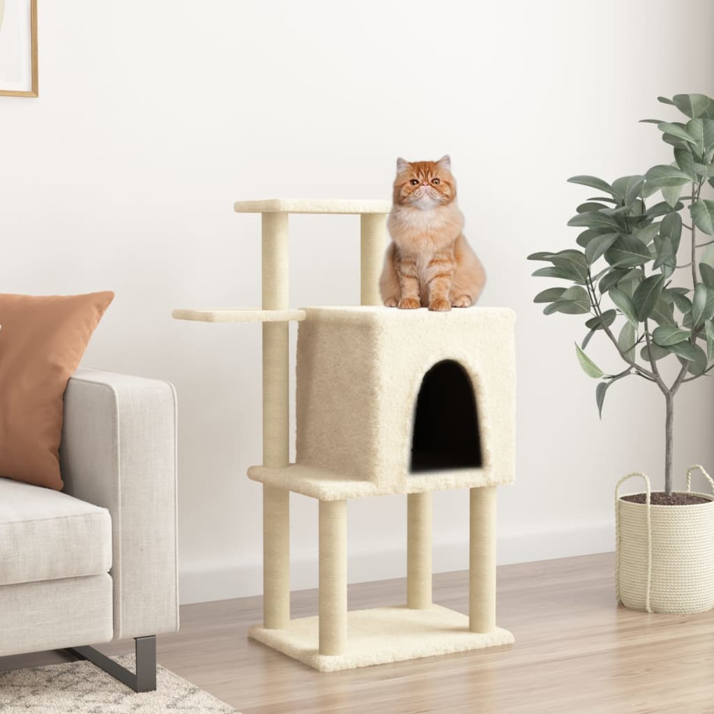 Rascador Para Gatos Con Postes De Sisal Color Crema 97 Cm_1