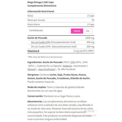 Mega Omega 3 180 Perlas