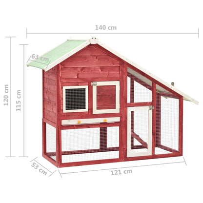 Vidaxl Conejera Madera Maciza De Abeto Rojo Y Blanco 140x63x120 Cm_2