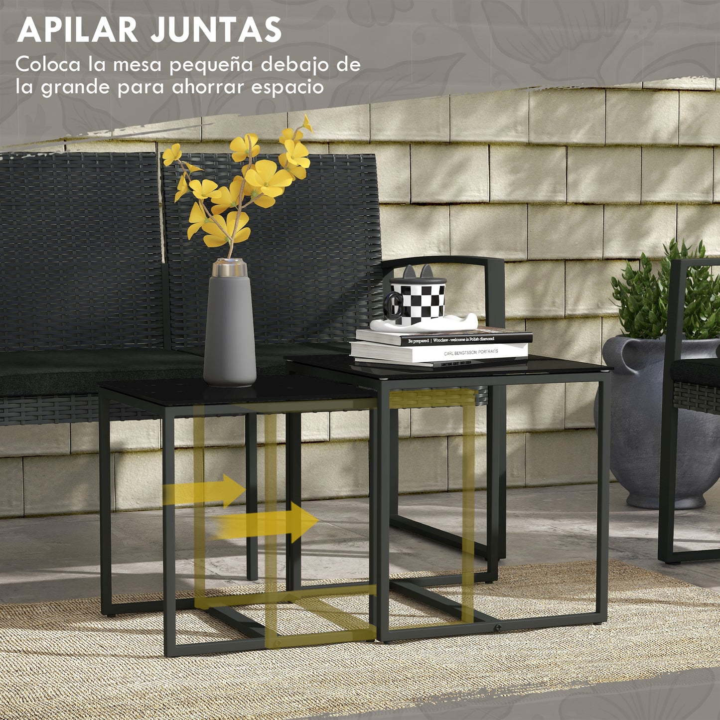 Outsunny Conjunto De Muebles De Jardín De Ratán Sintético De 5 Piezas Negro_3