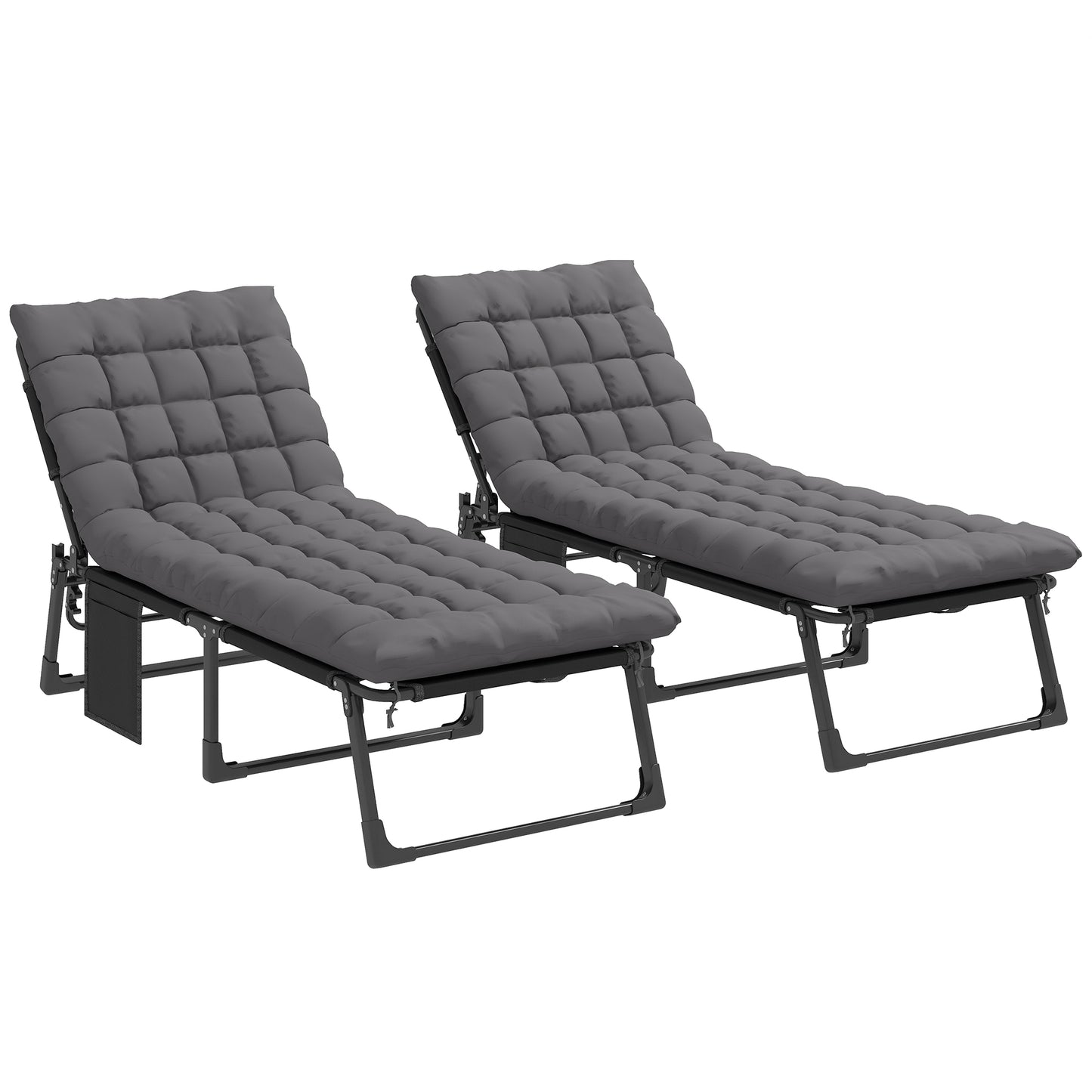 Outsunny Set De 2 Tumbonas Plegables Reclinables Con Cojines Y Bolsillo Gris_0