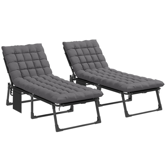 Outsunny Set De 2 Tumbonas Plegables Reclinables Con Cojines Y Bolsillo Gris_0