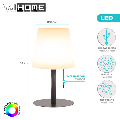 Well Home Lámpara Ø16,5x30cm Para Uso Exterior Recargable