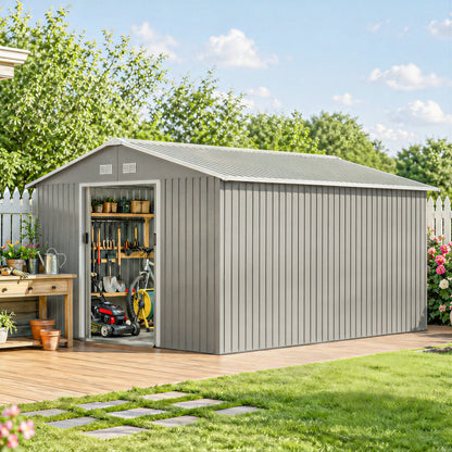 Outsunny Caseta De Jardín De Exterior 12,4 M² 340x386x200 Cm Gris Claro_1