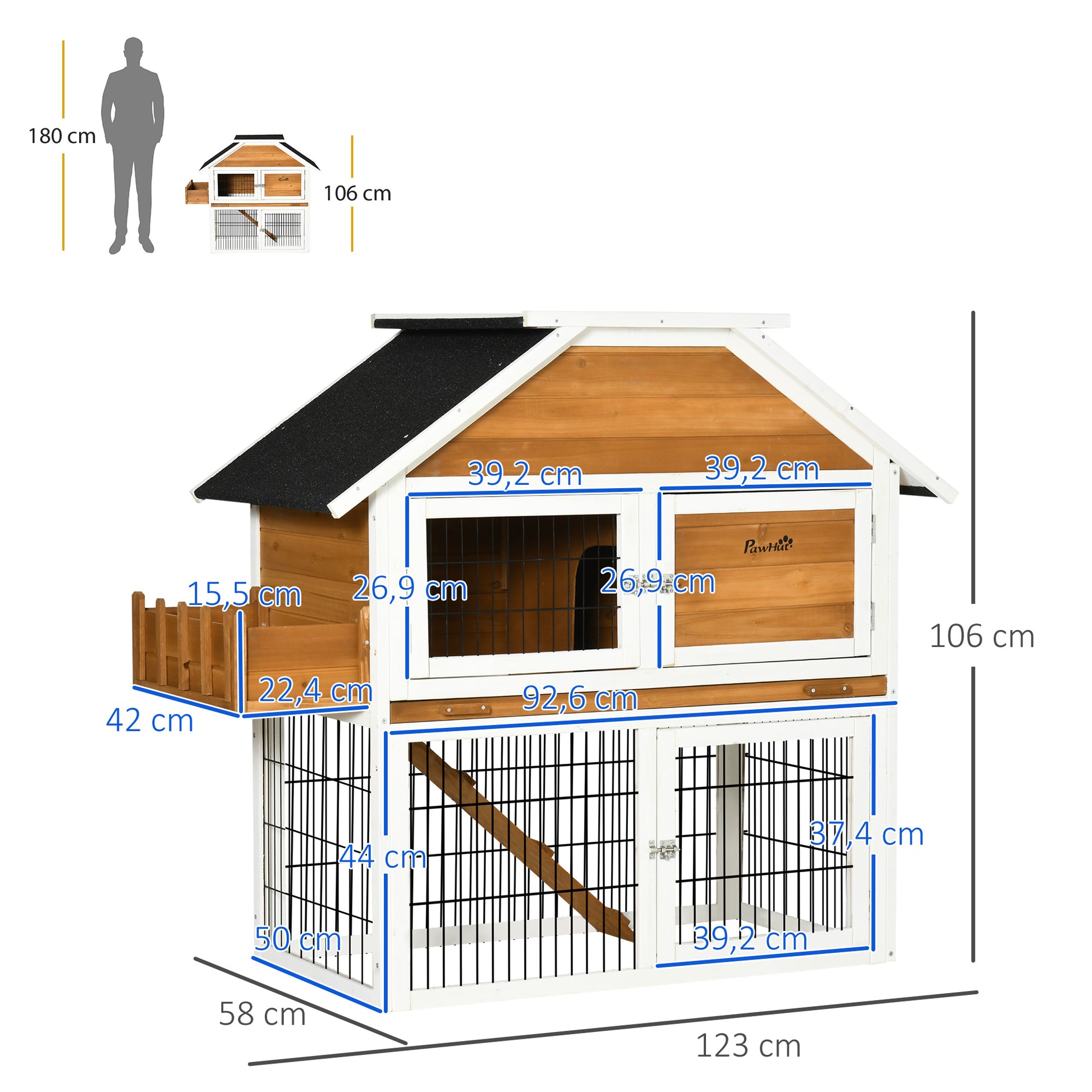 Pawhut Conejera De Madera Exterior Con Techo Asfáltico Y Jardinera 123x58x106cm_2