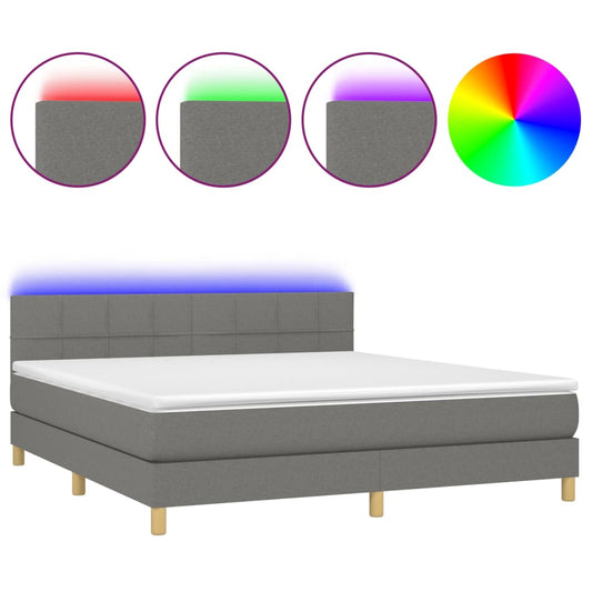 Cama Box Spring Con Colchón Y Led Tela Gris Oscuro 180x200 Cm / Vetonek_0