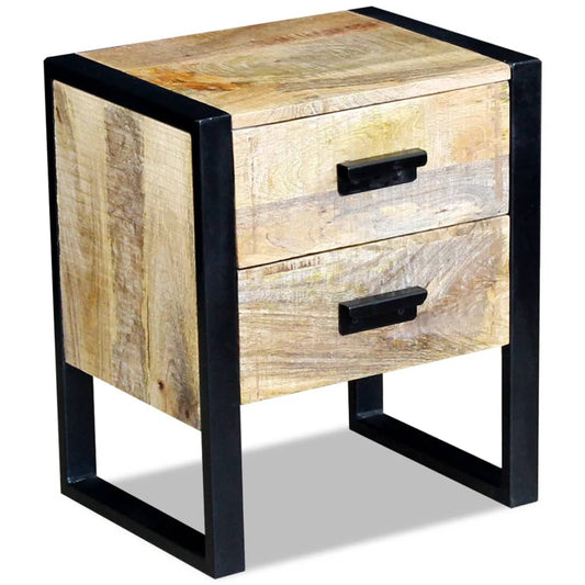 Mesa Auxiliar Con 2 Cajones Madera Maciza De Mango 43x33x51 Cm_0