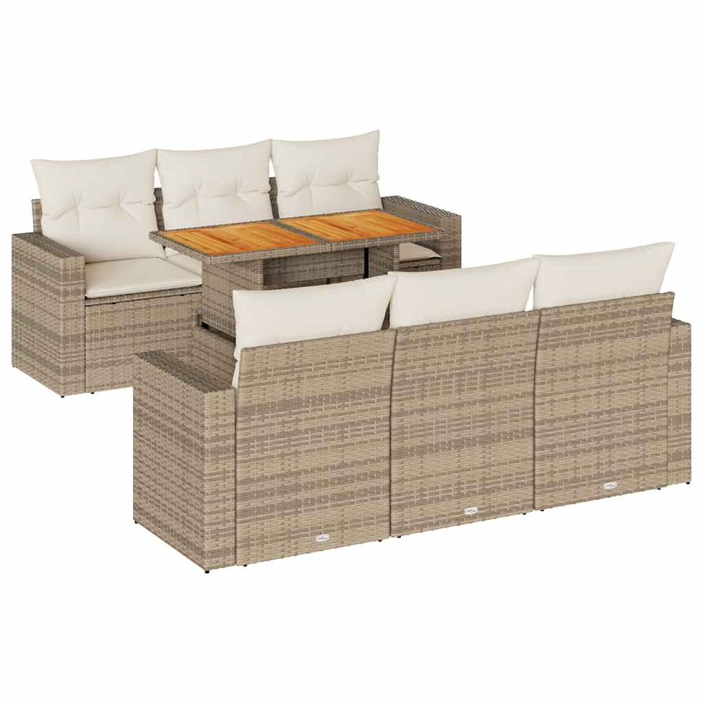 Set Sofás De Jardín 7 Piezas Y Cojines Ratán Sintético Beige / Vetonek_1