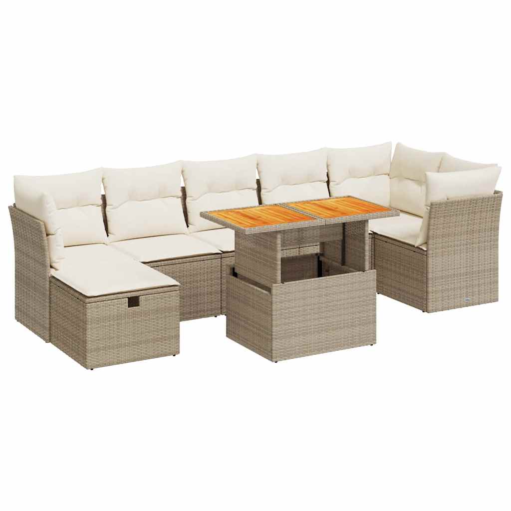 Set Sofás Jardín Y Cojines 8 Pzas Ratán Sintético Acacia Beige / Vetonek_5