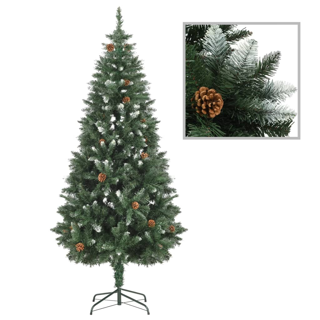 Vidaxl Árbol De Navidad Artificial Con Piñas Y Brillo Blanco 180 Cm_0
