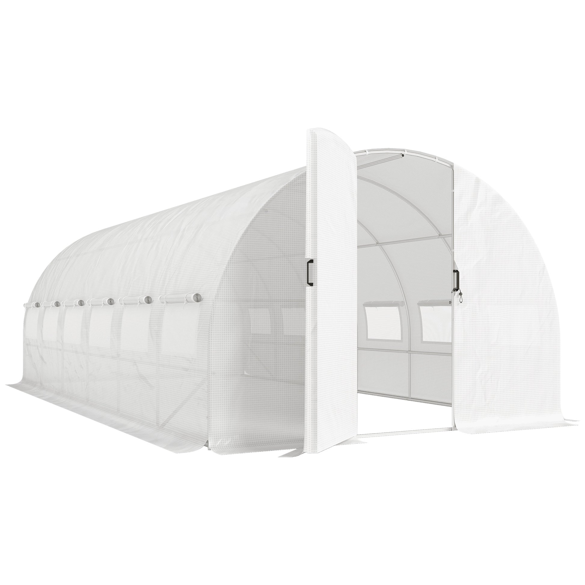 Outsunny Invernadero De Túnel 6x3x2 M Con Puerta Con Bisagras Y Ventanas Blanco_0