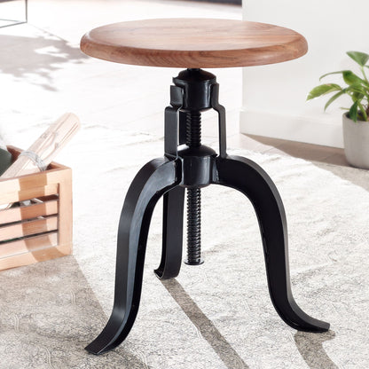 Taburete Giratorio 39x62,5x39 Cm Madera Maciza De Acacia / Metal Negro_1
