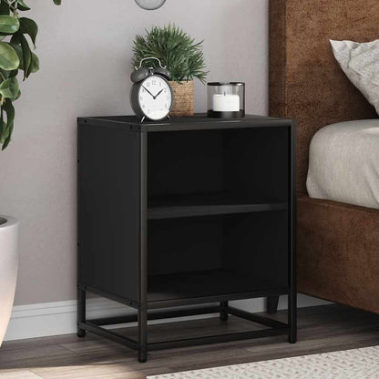 Mesita De Noche Madera Ingeniería Negro 40x31x50 Cm Metal_1