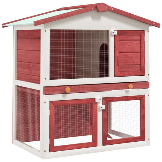 Vidaxl Jaula Conejera Con 3 Puertas Madera Rojo_0