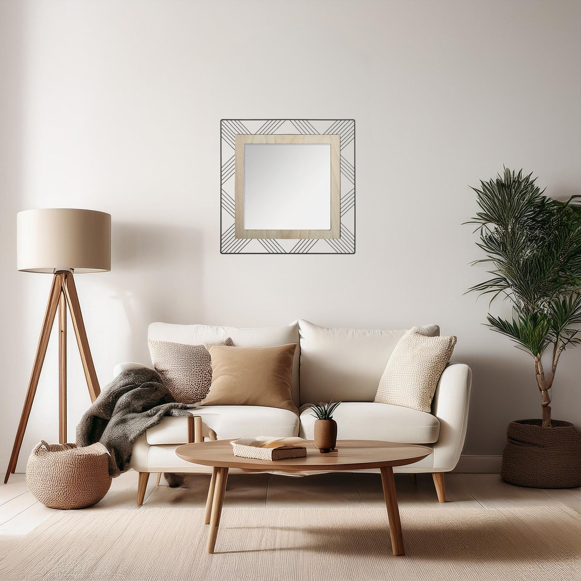 Wellhome Espejo Cuadrado Metal Y Madera 45,5x2x45,5cm