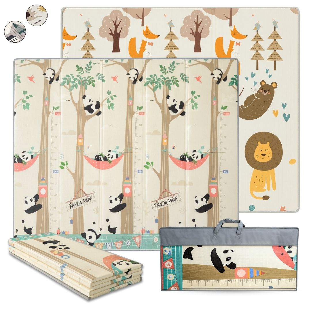 Alfombra Plegable Para Bebé 200 × 180 Cm, Reversible Pandas/bosque Bathby_0