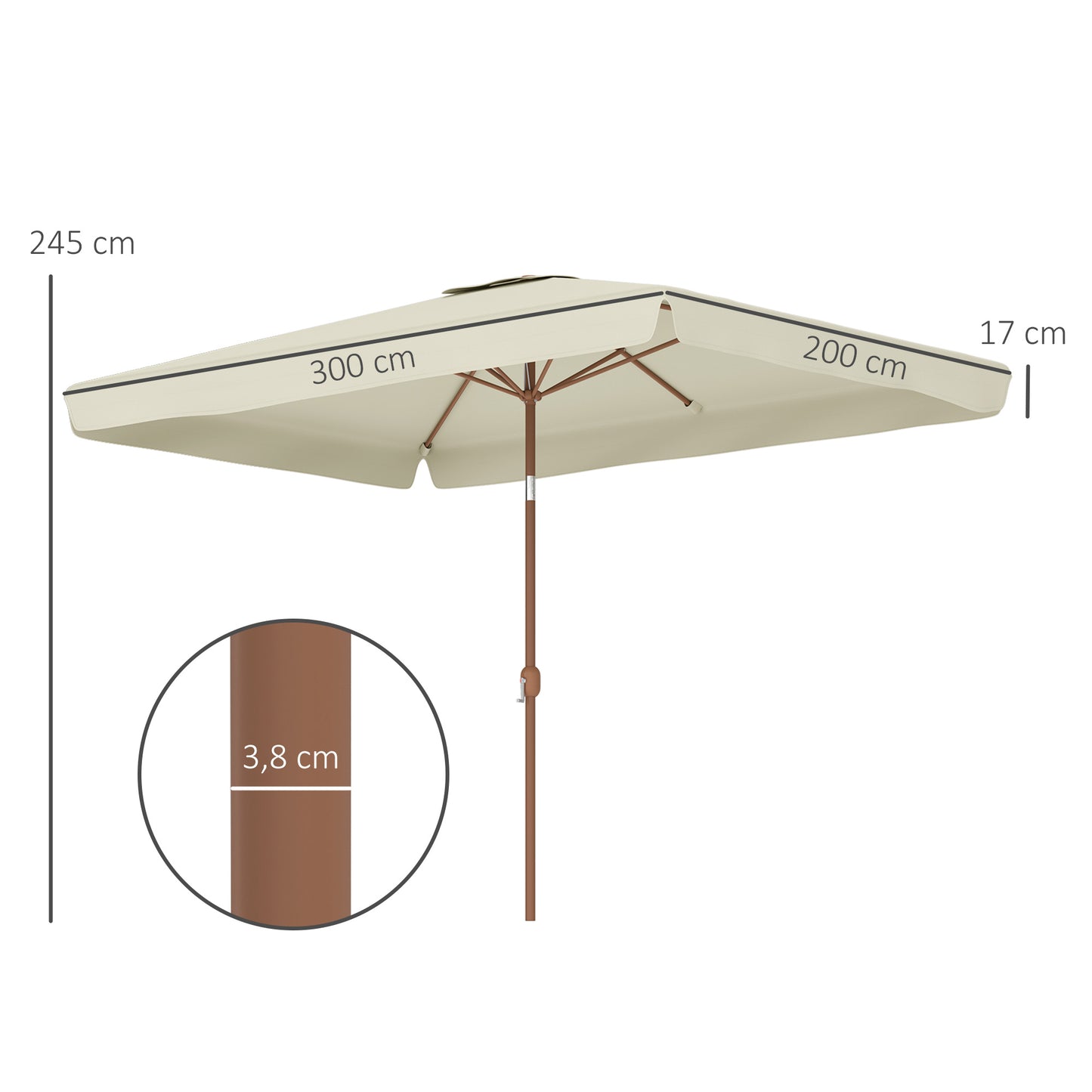Outsunny Sombrilla De Terraza Exterior 300x200 Cm Con Ángulo Ajustable Beige_2