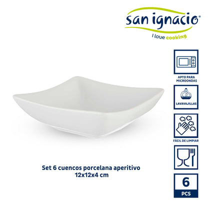 Set 6 Cuencos Porcelana Blanca Aperitivo Colección Vessia_1