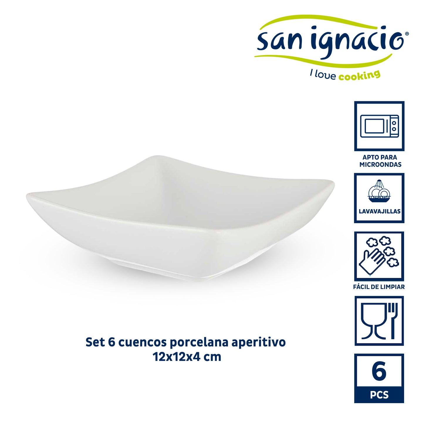 Set 6 Cuencos Porcelana Blanca Aperitivo Colección Vessia