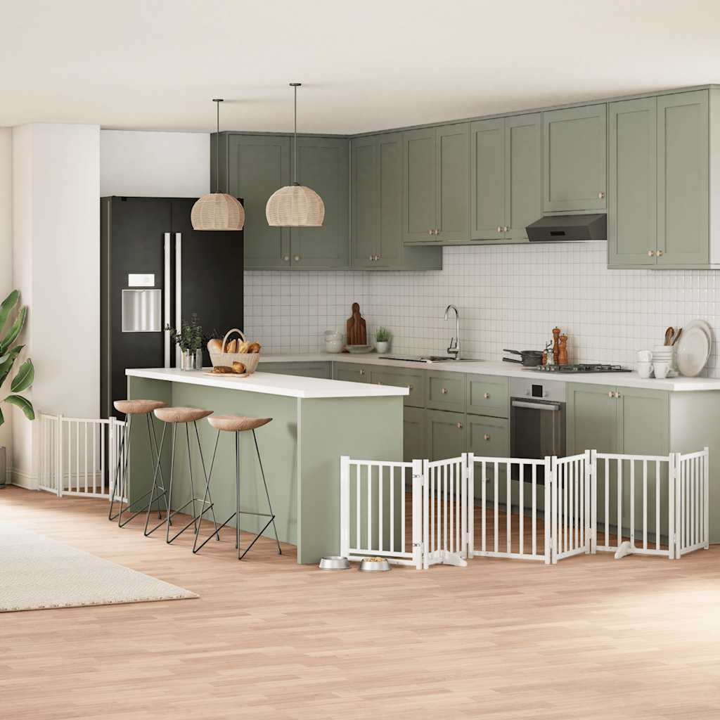 Vidaxl Puerta Para Perros Plegable 9 Paneles Madera Álamo Blanca 450cm_1