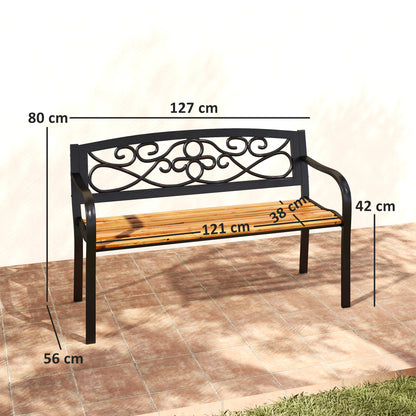 Banco De Jardín Outsunny Acero, Madera De Pino Negro 127x56x80 Cm_2