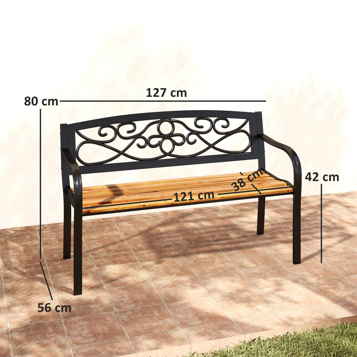 Outsunny Banco De Jardín Exterior De 2 Plazas 127x56x80 Cm Negro Y Natural_2