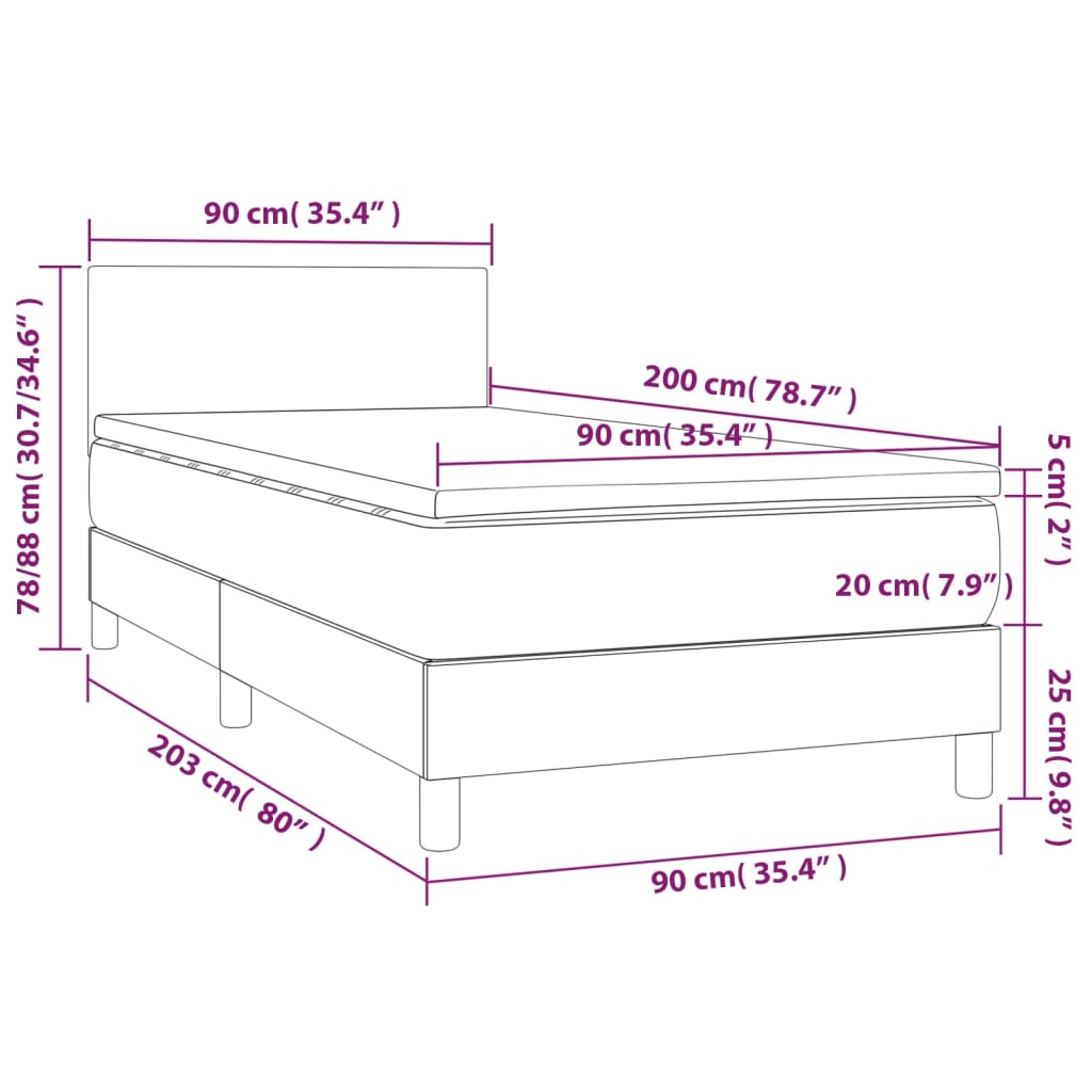 Cama Box Spring Colchón Y Luces Led Tela Crema 90x200 Cm / Vetonek_5