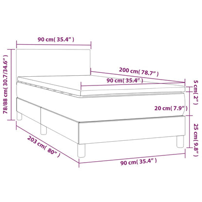 Cama Box Spring Y Colchón Led Cuero Sintético Negro 90x200 Cm / Vetonek_3