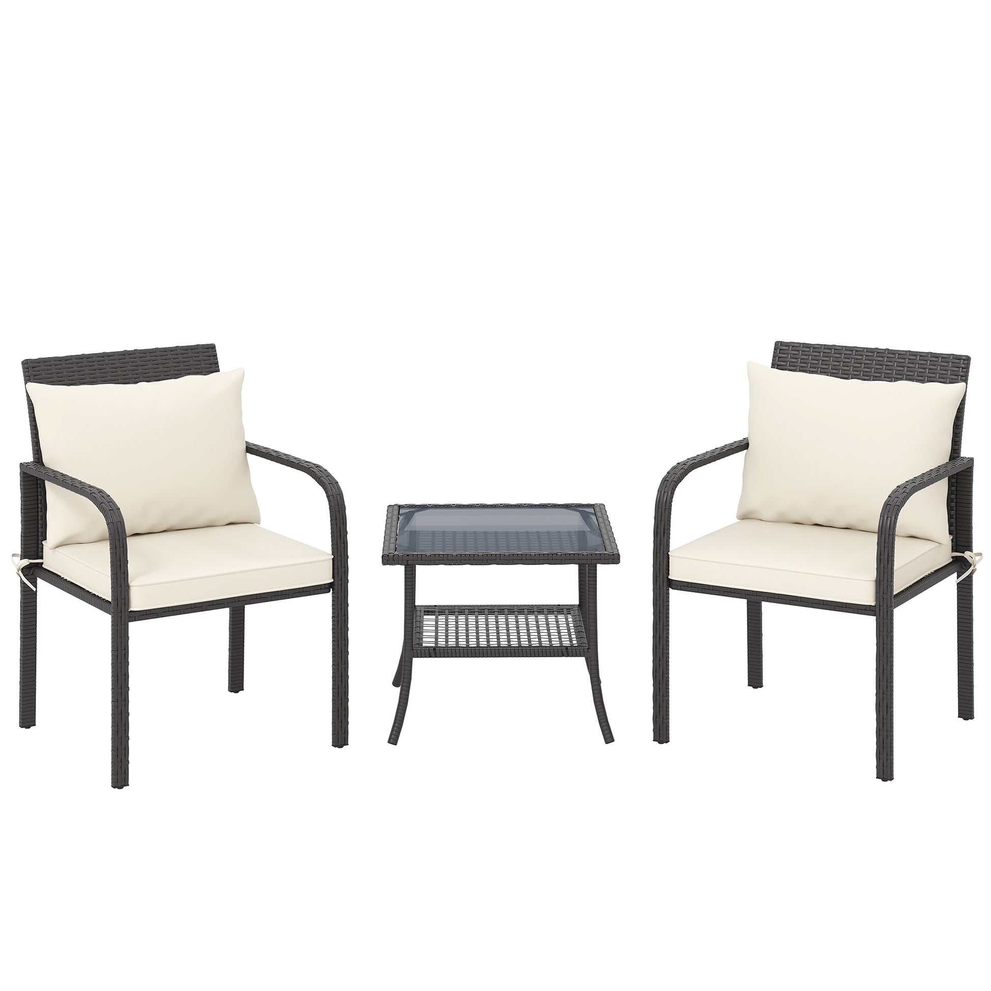 Outsunny Muebles De Jardín Con 2 Sillas Con Cojines Lavables Y Mesa Con Estante_0