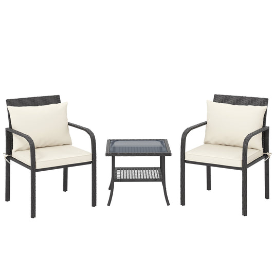 Outsunny Muebles De Jardín Con 2 Sillas Con Cojines Lavables Y Mesa Con Estante_0