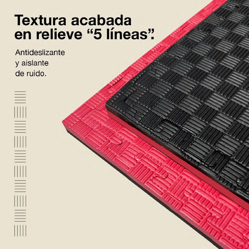 Jowy Tatami Puzzle 2cm 100x100cm – Superficie 5 Líneas Negro/rojo_3
