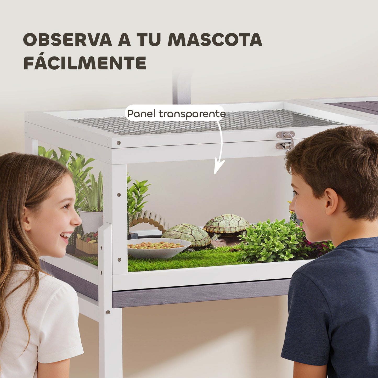 Pawhut Casa Para Tortugas De Madera Con Techo De Malla Y Soporte Para Lámpara_5