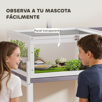 Pawhut Casa Para Tortugas De Madera Con Techo De Malla Y Soporte Para Lámpara_5