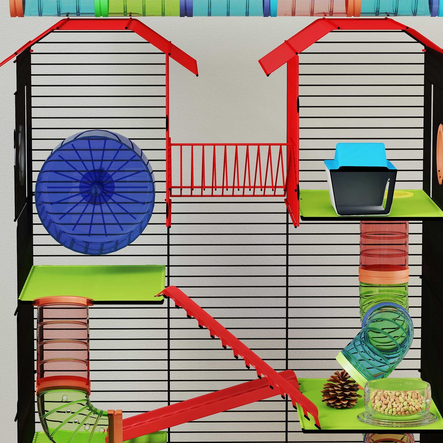 Pawhut Jaula Para Hámster De 5 Niveles 47x30x59 Cm Con Casita Escaleras Rojo_3