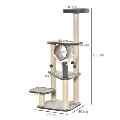 Pawhut Árbol Para Gatos 49x49x130cm Con Plataformas Postes Rascadores De Sisal_2