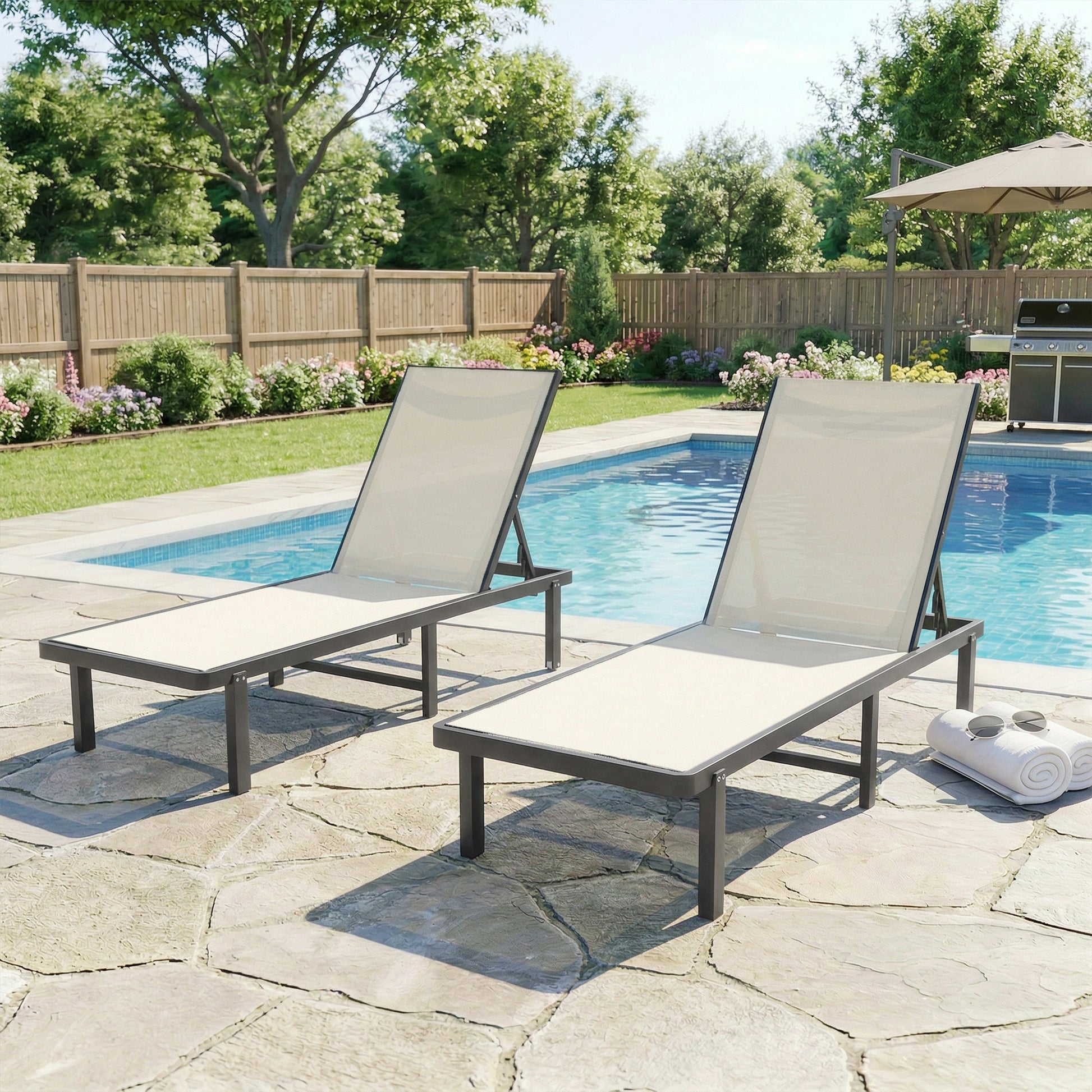 Outsunny Set De 2 Tumbonas De Jardín Exterior Reclinables Con Ruedas Beige_1