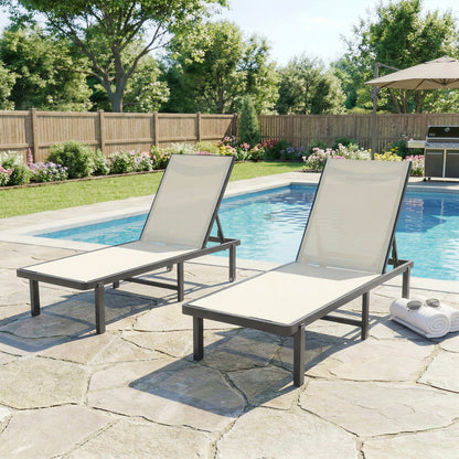 Outsunny Set De 2 Tumbonas De Jardín Exterior Reclinables Con Ruedas Beige_1