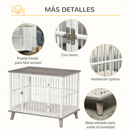 Pawhut Jaula Para Perros De Madera 86x60x70 Cm Con Superficie De Mesa Puerta_5