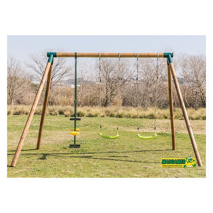 Columpio Triple De Madera Redonda Masgames Etna Xl + Asiento Cara A Cara.