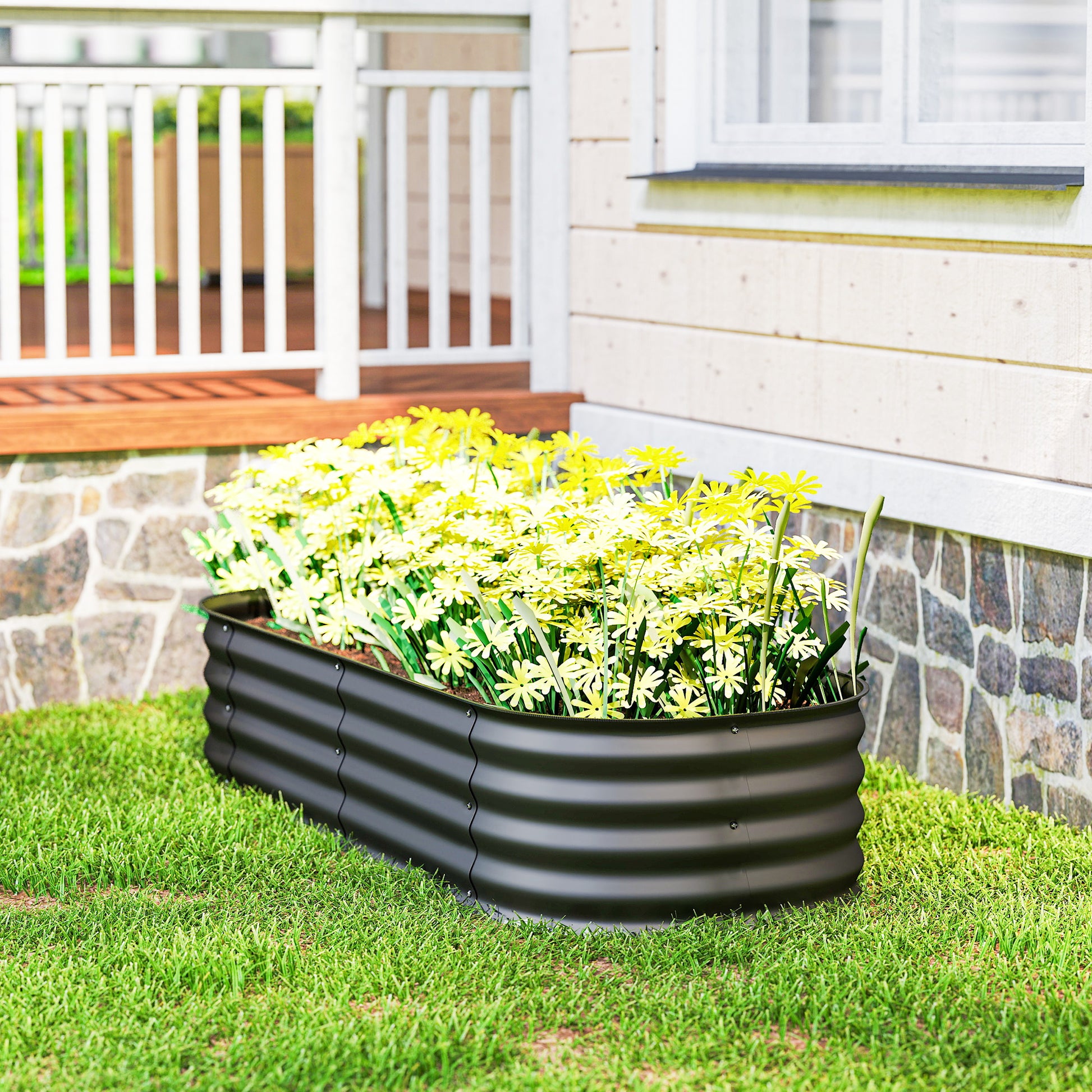Outsunny Jardinera Exterior Grande De Acero Galvanizado Con Bordes De Seguridad_3