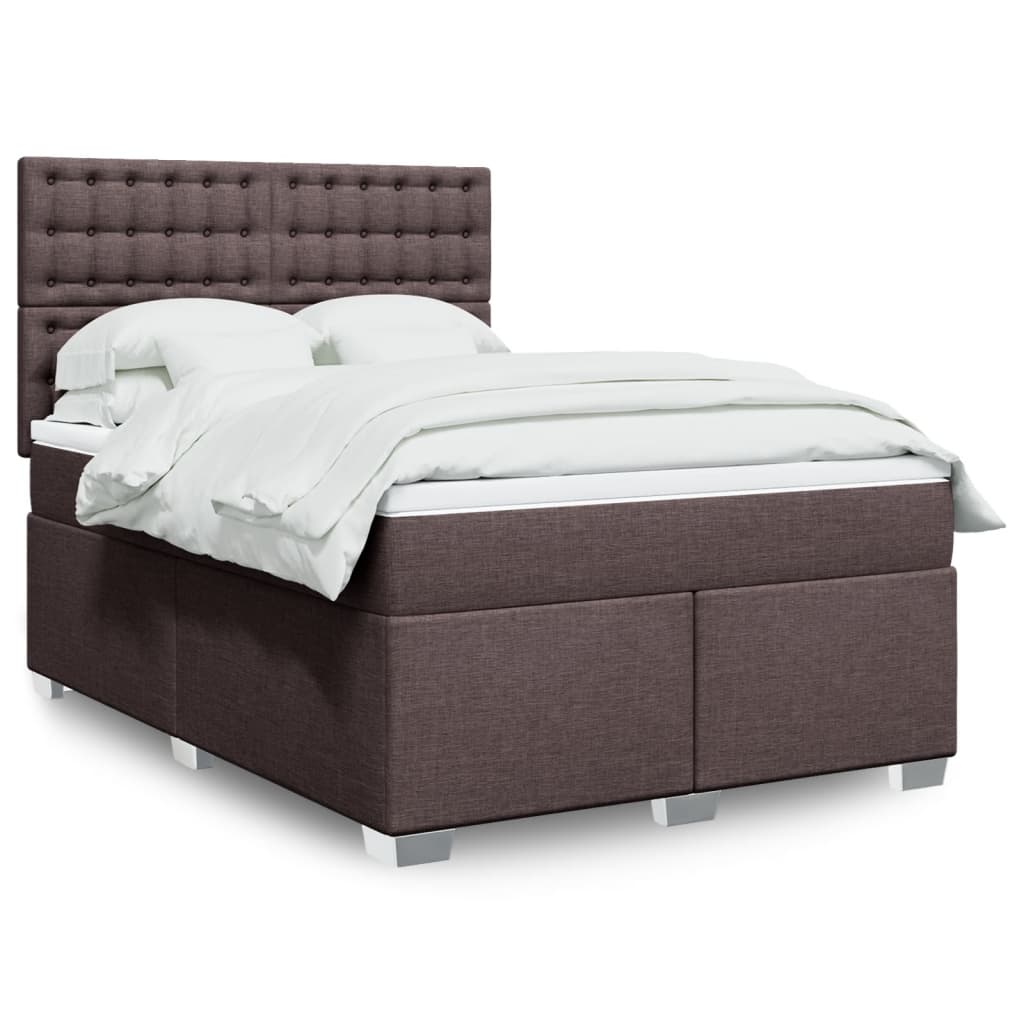 Cama Box Spring Con Colchón Tela Marrón Oscuro 160x200 Cm / Vetonek_2