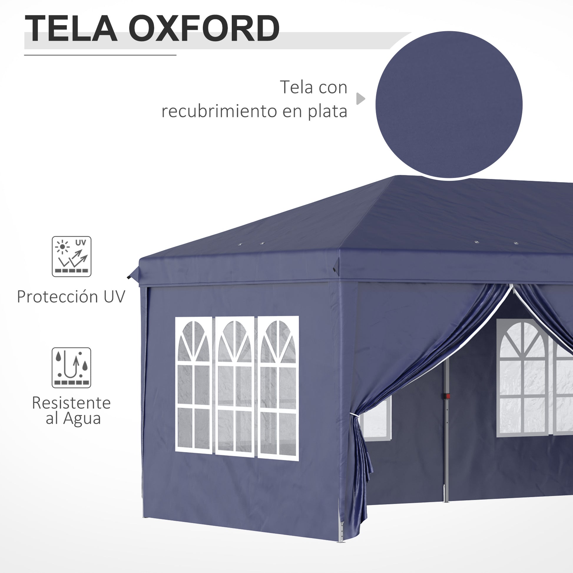 Outsunny Carpa Plegable 6x3x2,7 M Con 4 Paneles 4 Ventanas Azul_5