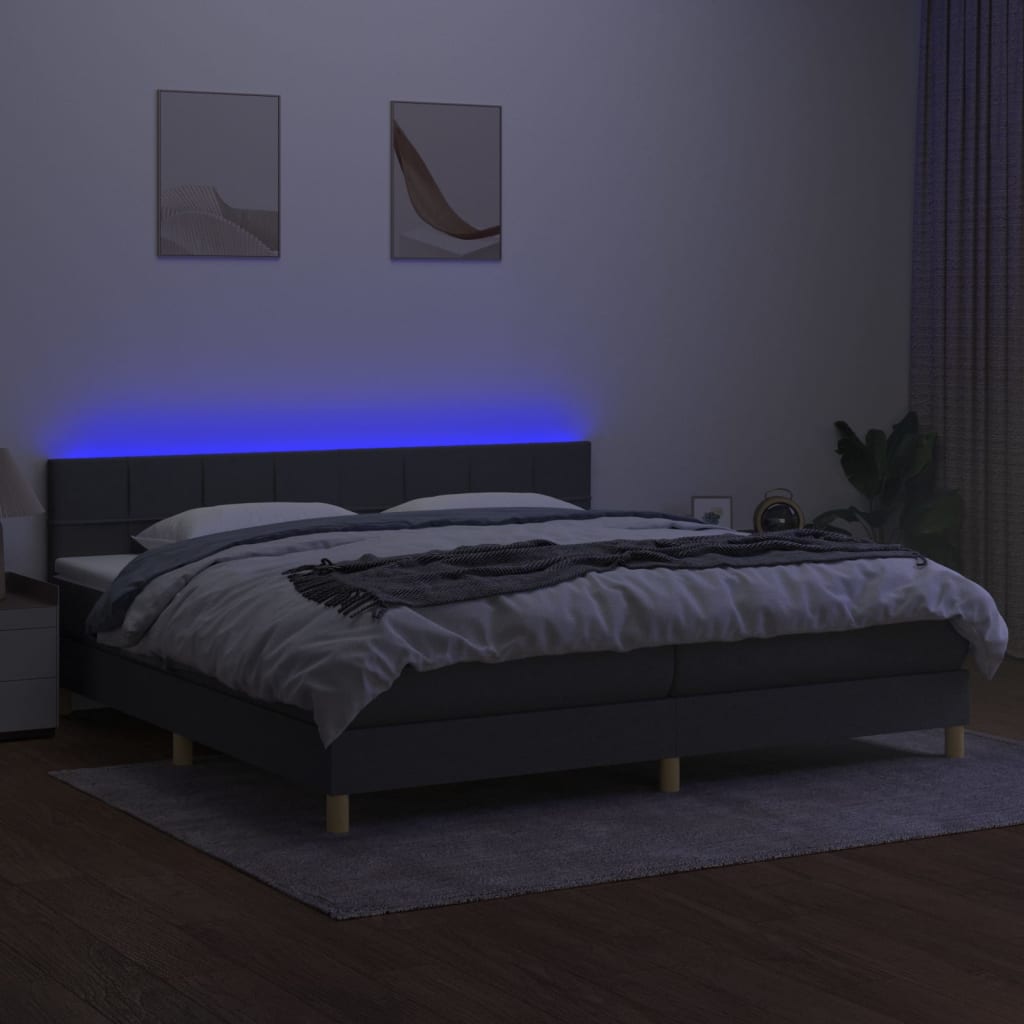 Cama Box Spring Con Colchón Y Led Tela Gris Oscuro 200x200 Cm / Vetonek_5